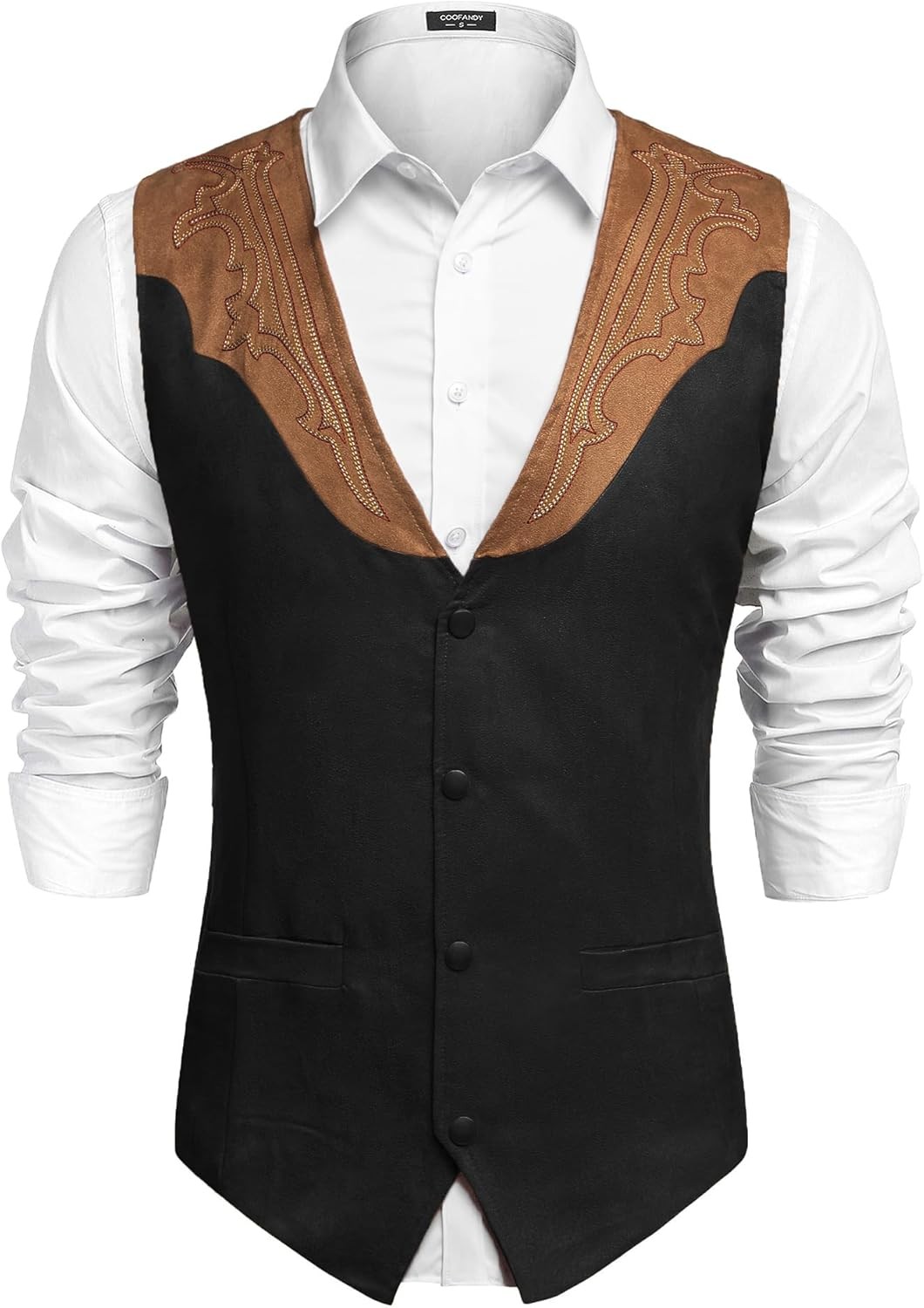 Men’s Cowboy Western Suede Vest Slim Fit Button Up Casual Waistcoat