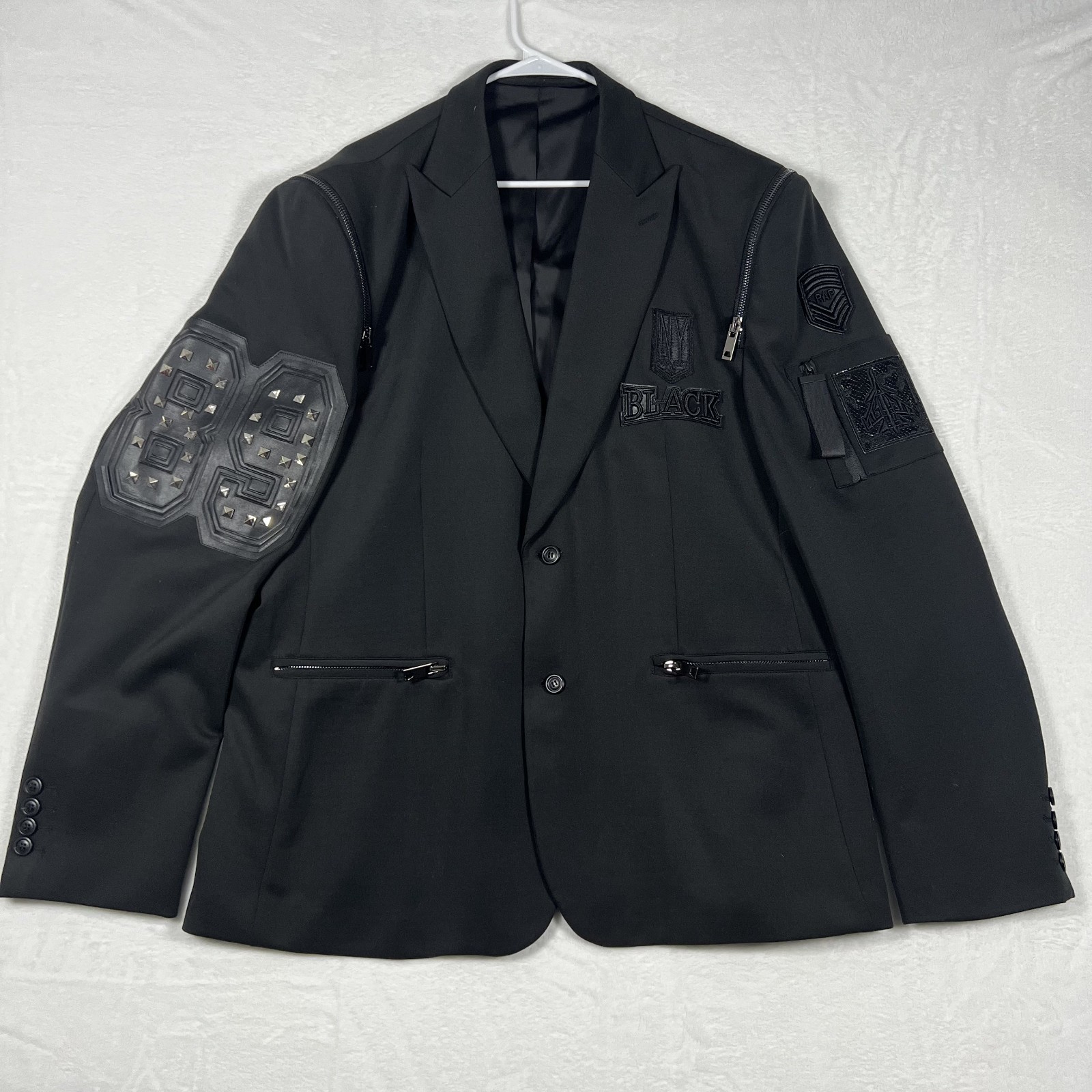 BR-X by Biarelli Mens Blazer 3XL Big Tall Black Studded Patch Sport Coat