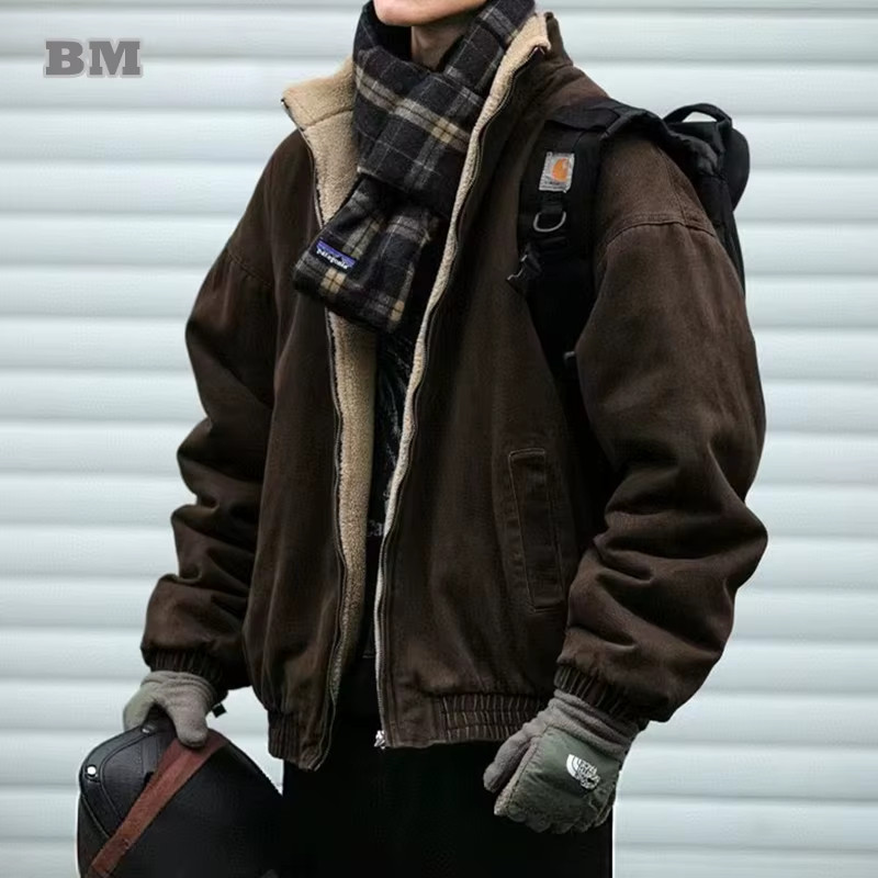 Japanese Vintage Polar Fleece Jacket Men Winter High Quality Thick Jacket Korean