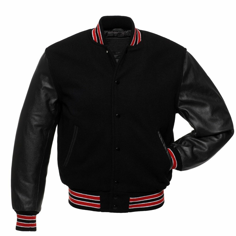 NWT Delong Letterman Varsity Faux Leather Jacket Black Coat S L 3X 4X 5X $180