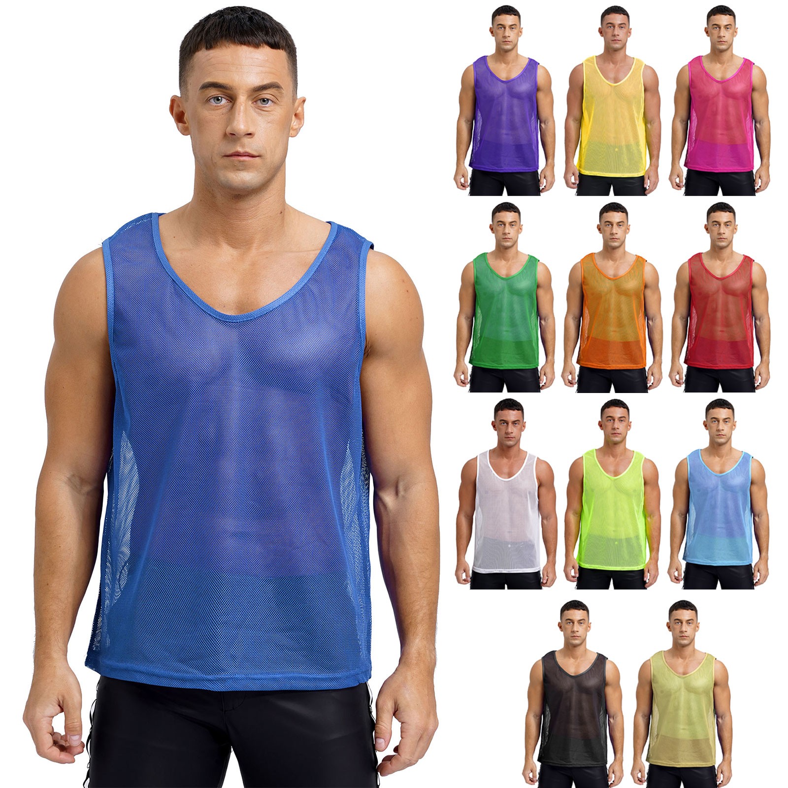 Mens Hollow Out Mesh Training Vest Team Sportswear Sleeveless Workout Tank Top
