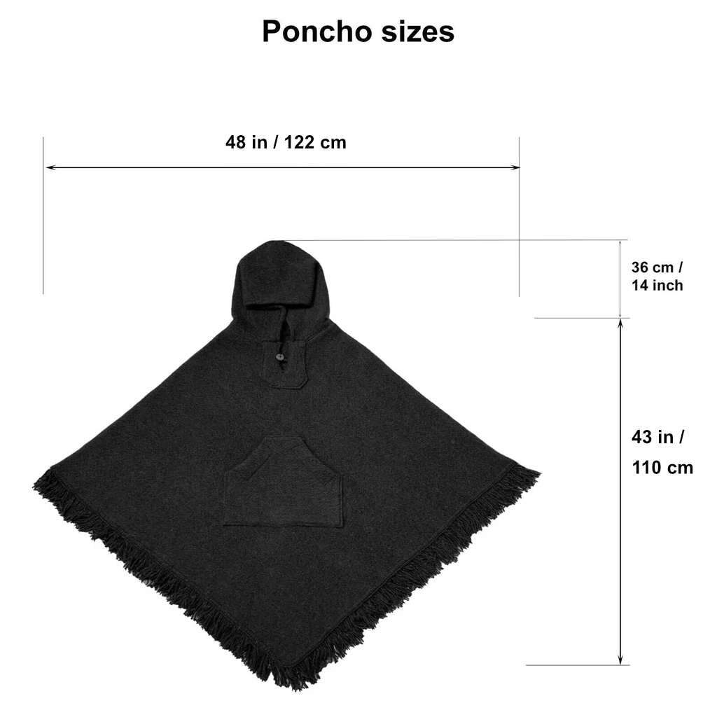 Surfers Poncho with hood and pocket llama wool ALL SEASONS UNISEX – BROWN
