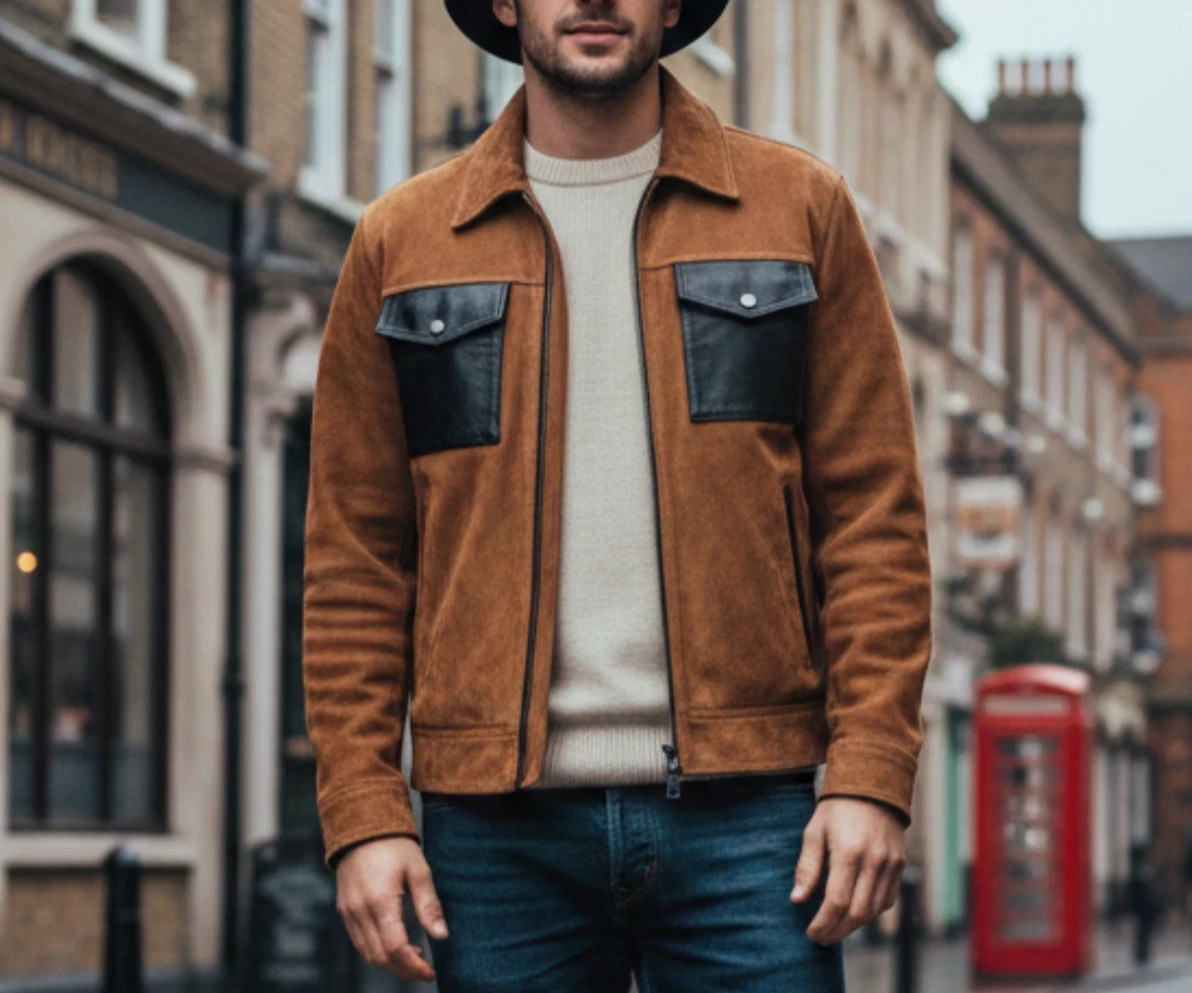 Men Brown Pure Suede Leather Western Style Trucker Jacket Size S M L XL 2XL 3XL