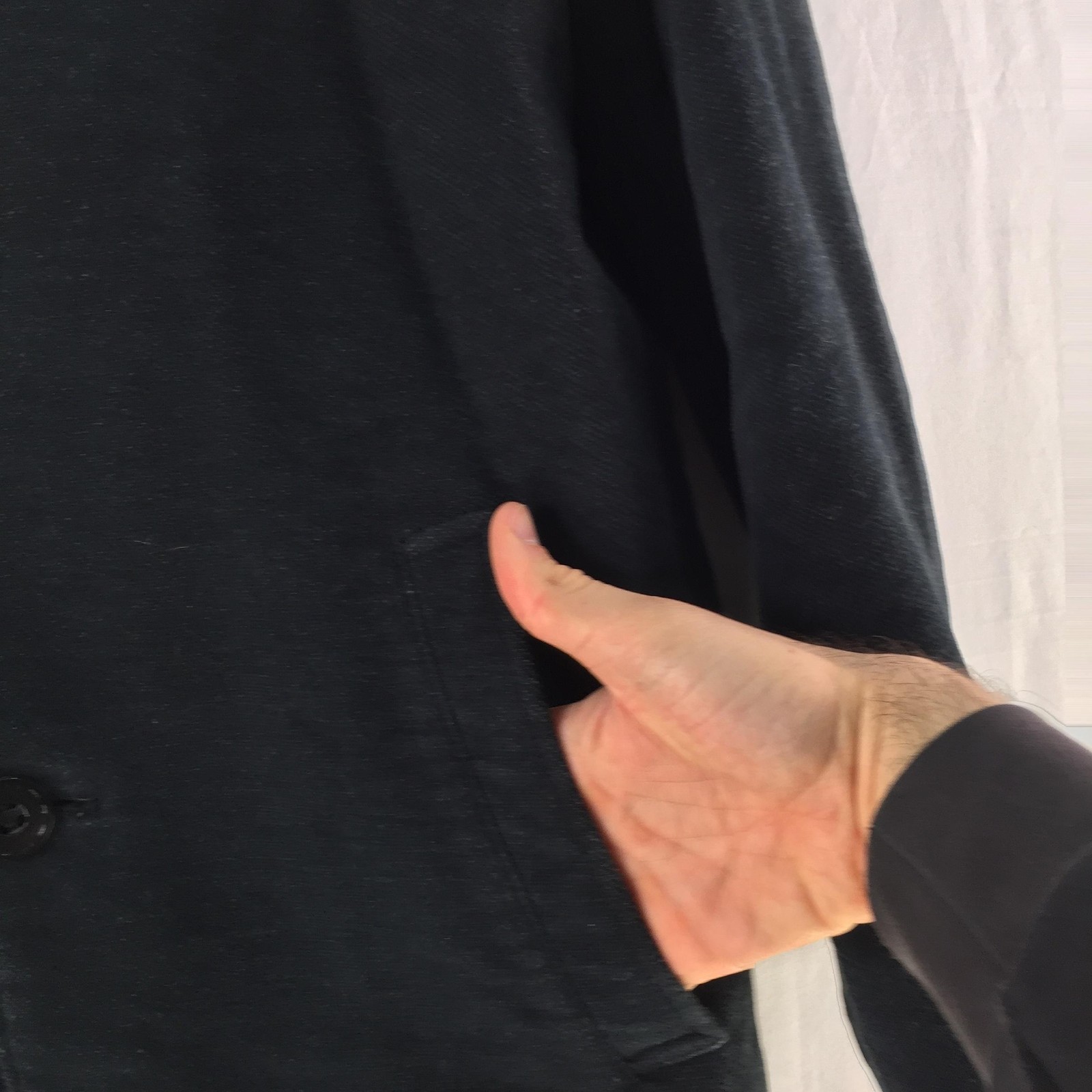 Blazer Coat Mens L Black Cotton Canvas Single Breasted Lined Winter 137235