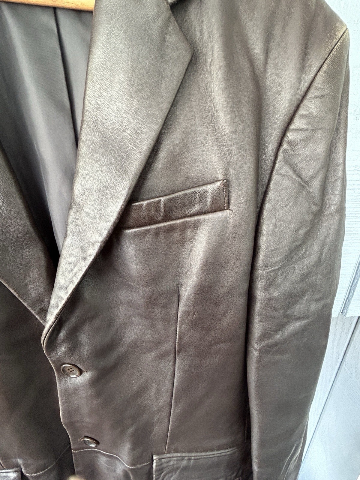 Banana Republic Leather Blazer Jacket Mens Large Brown Two Button