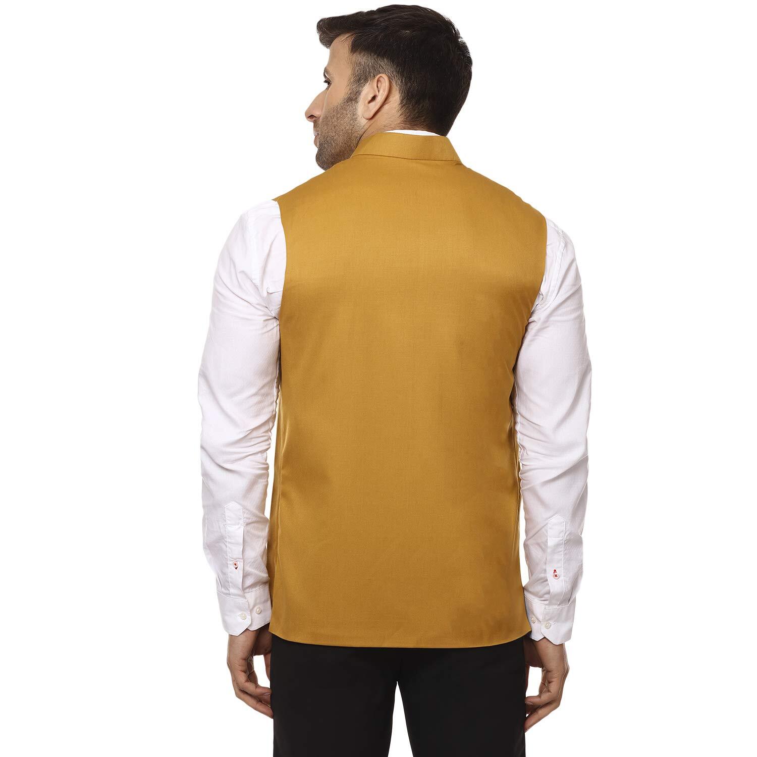 Jackets and Vests , Partywear, Occasion Wear-Mustard Solid Jacket, Festival Wear