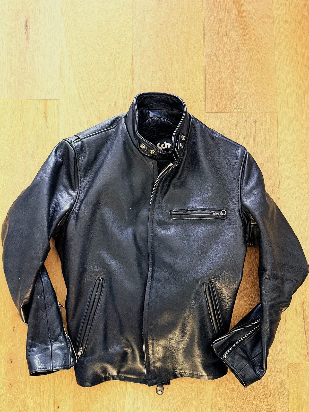 schott cafe racer leather jacket – in naked cowhide 141, sz 40 – removable liner