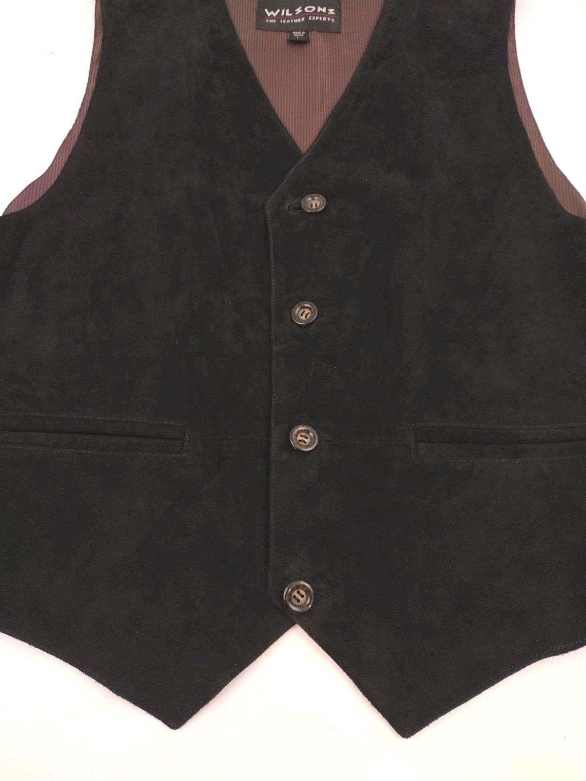 Men’s Vest WILSONS Black 100% Suede Leather Four Button Size Large