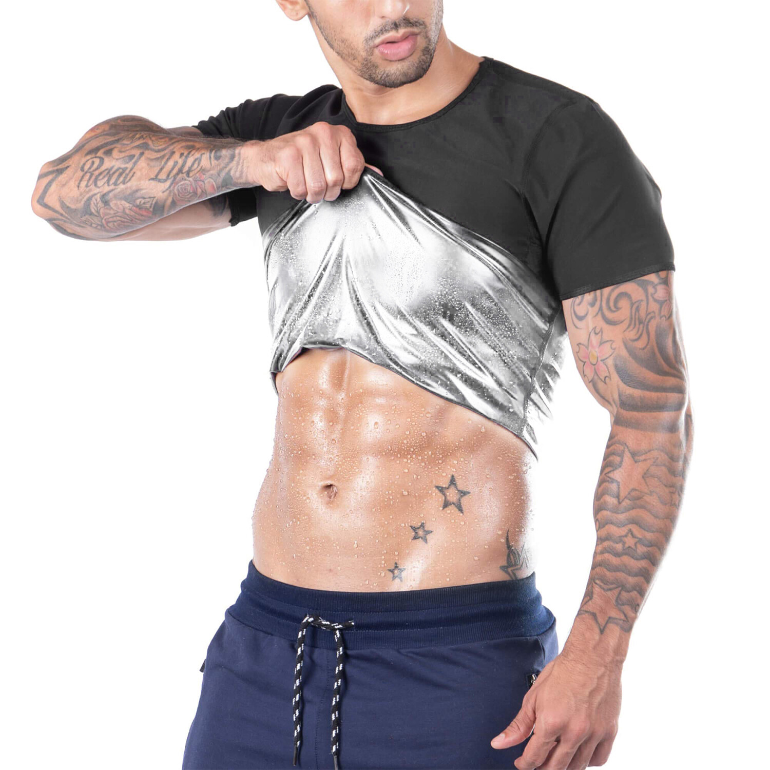 Men Heat Trapping Sweat Shirts Body Shaper Workout Sauna Suits Slim Vest Tank US