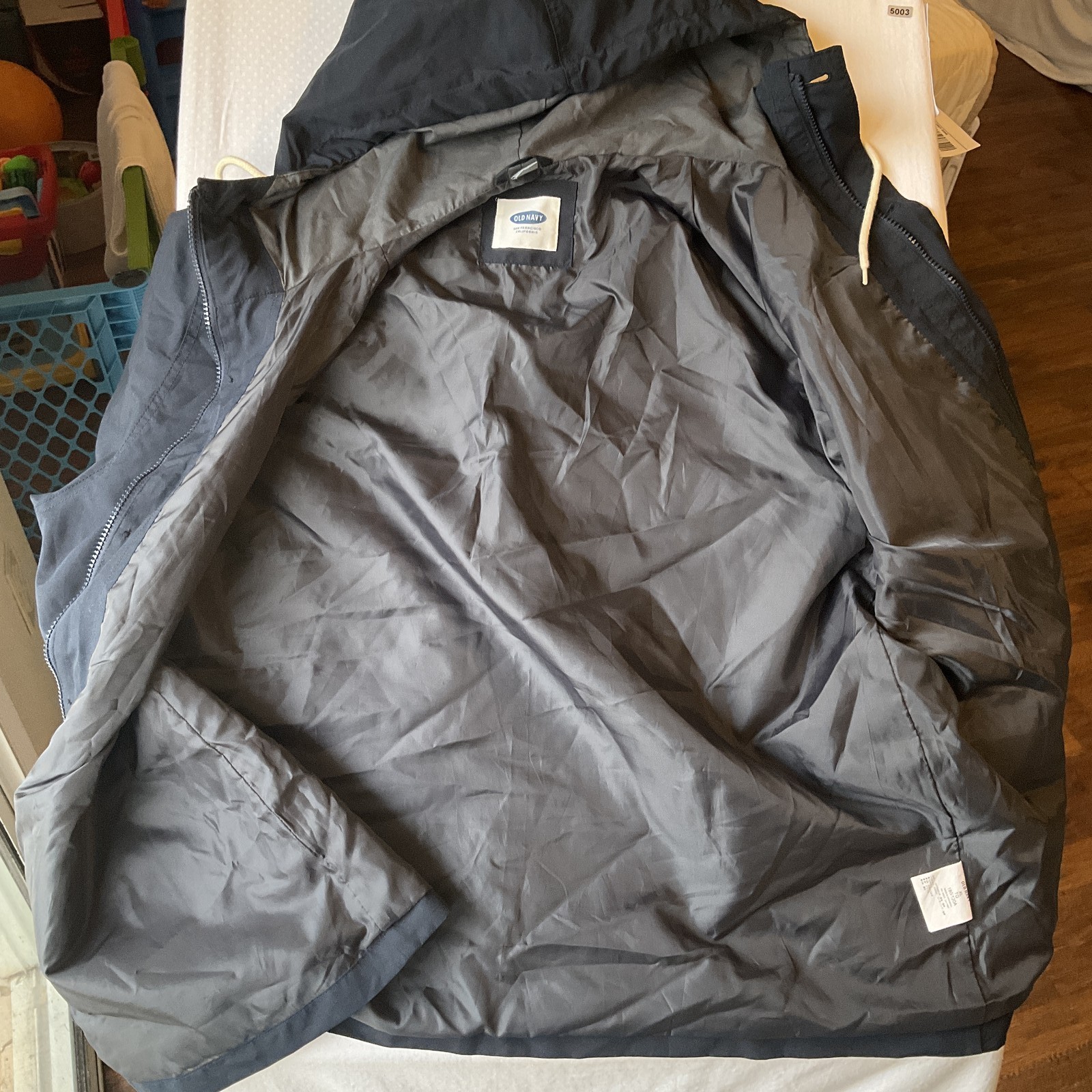 Old Navy Men Jacket XL Blue Rain Jacket Button Drawstring Long Sleeve Full Zip