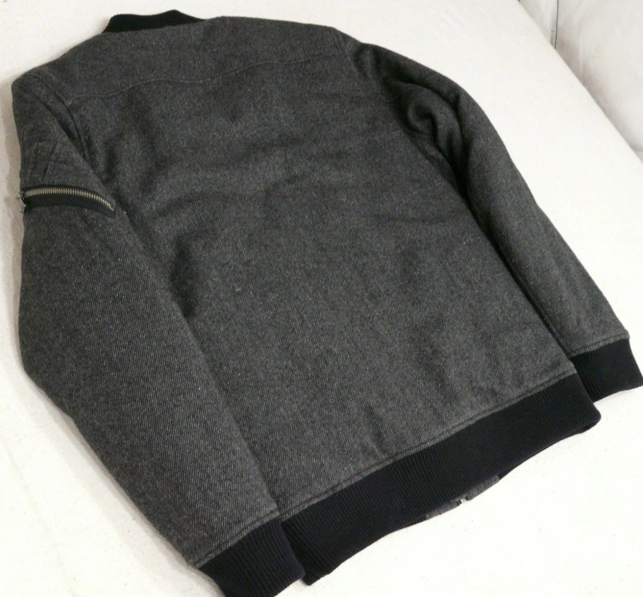 Calvin Klein Bomber Jacket Mens M Charcoal Gray Zip Pockets Ribbed Heavyweight