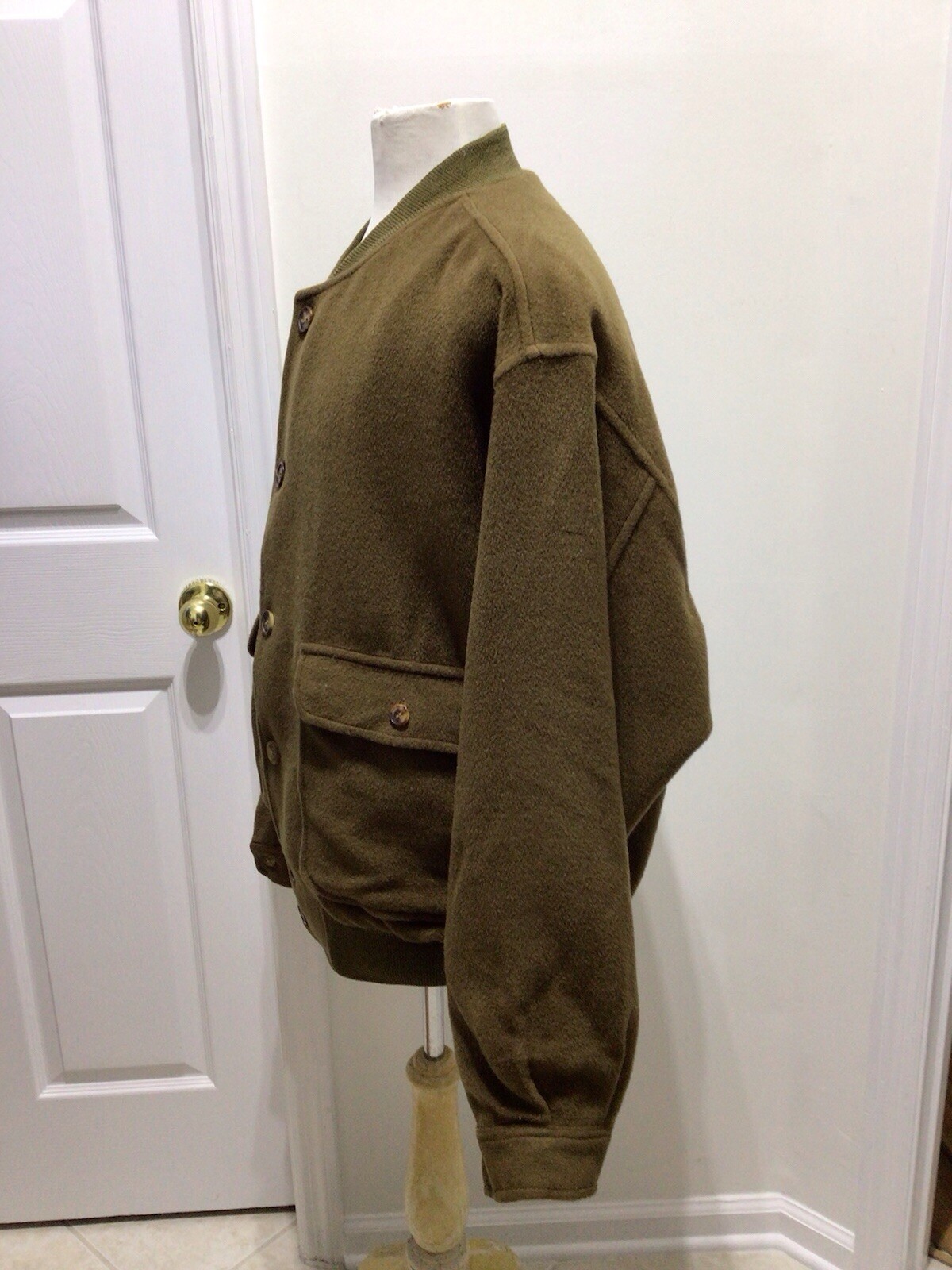 ALFRED DUNHILL VINTAGE 100% Wool Bomber Jacket SIZE 44 OLIVE GREEN BUTTON