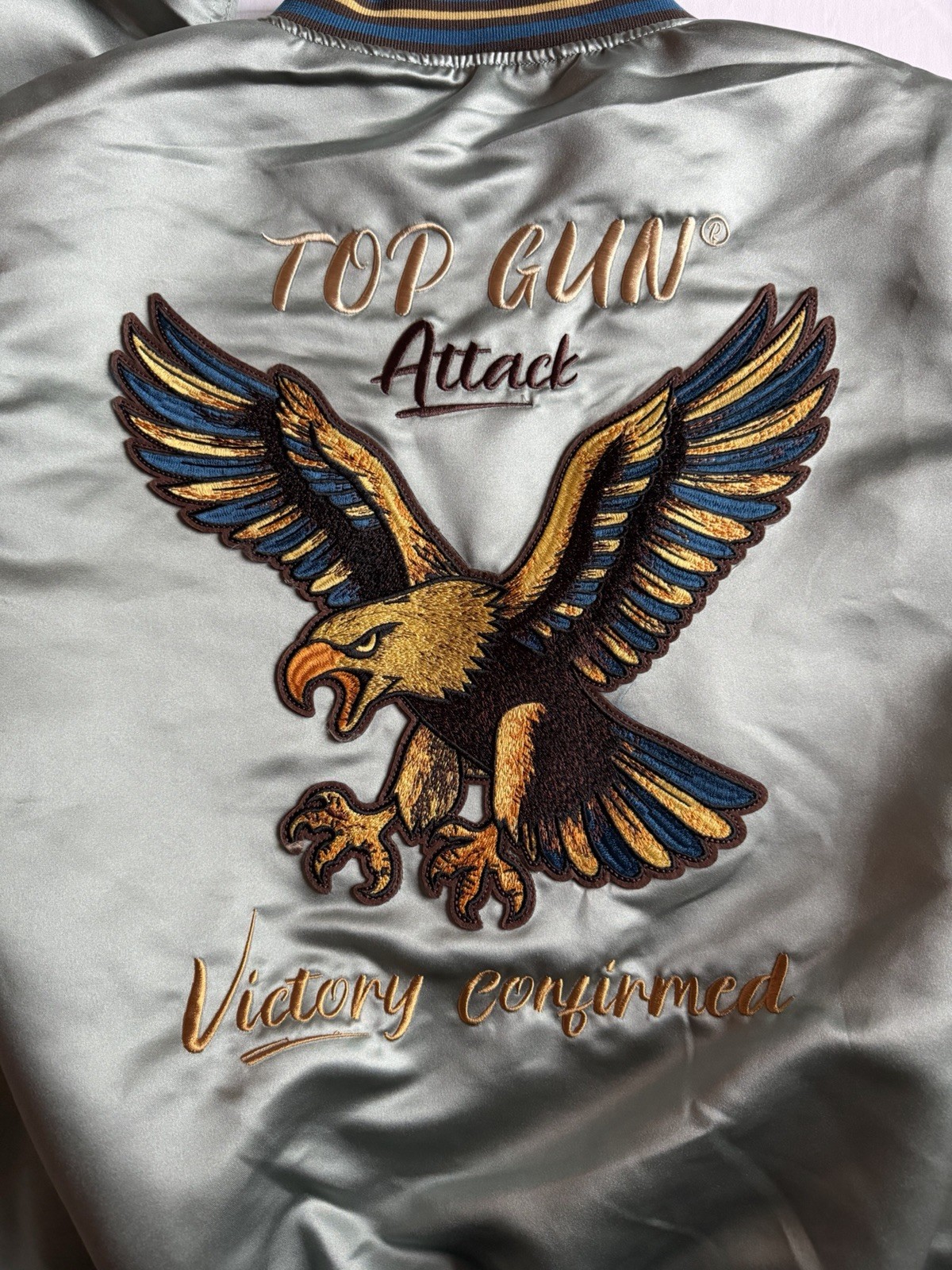 Top Gun Satin Eagle Varsity BomberJacket In Light Blue Men’s US 2XL