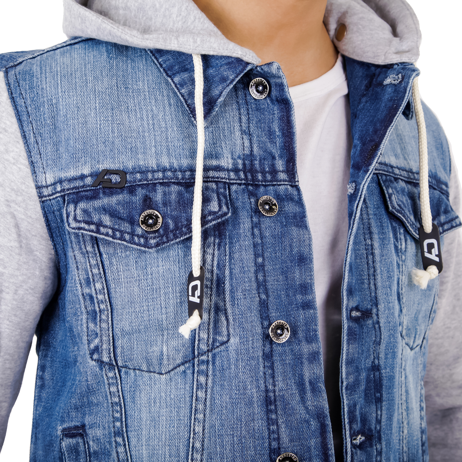 MENS HOODY HOODED DENIM JACKET STONEWASH JERSEY SLEEVES S M L XL 2XL 3XL 4XL JSE