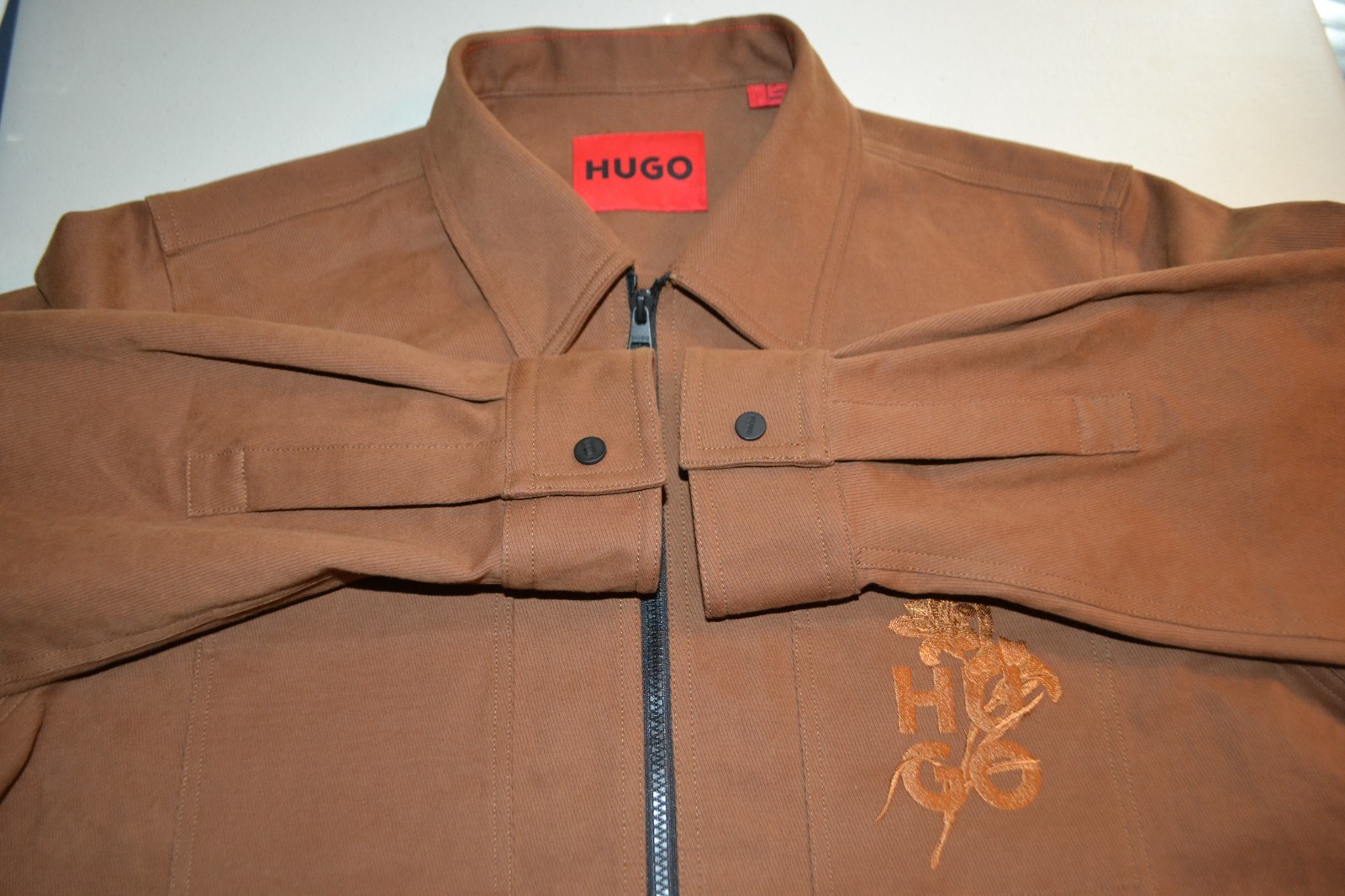 Hugo Boss Men Cotton Spandex Full Zipper Light Weight Brown Jacket Sz L