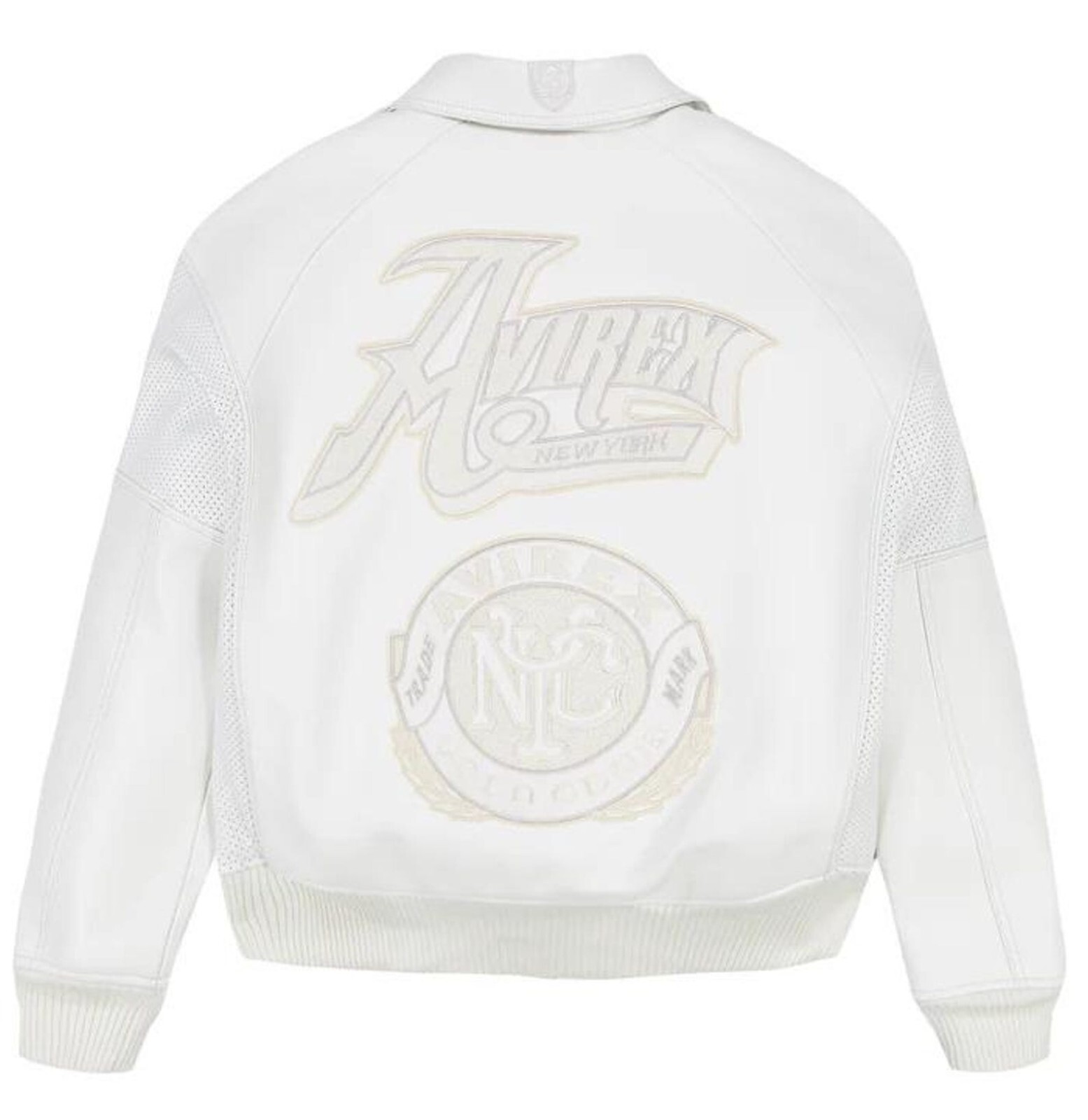 Avirex White Leather Varsity Jacket – Premium Embroidered NYC Back Design with C