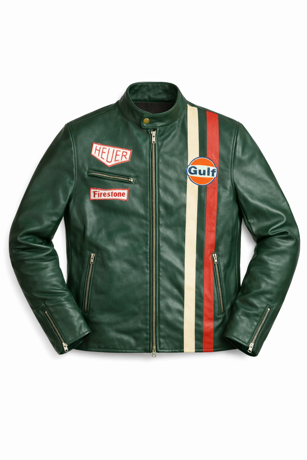 Gulf Green Biker Jacket Heuer Steve McQueen Racing Style Stripes Cordura Jacket