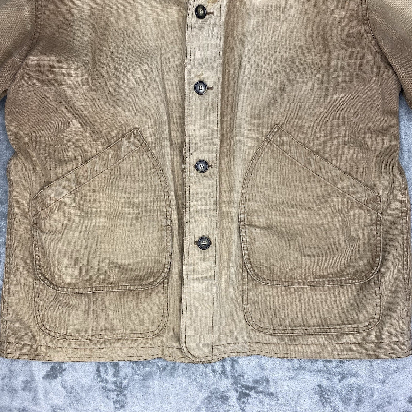 Vtg Lands End Jacket Mens Sz XL Tan Field Barn Chore Coat Corduroy Thrashed Fade