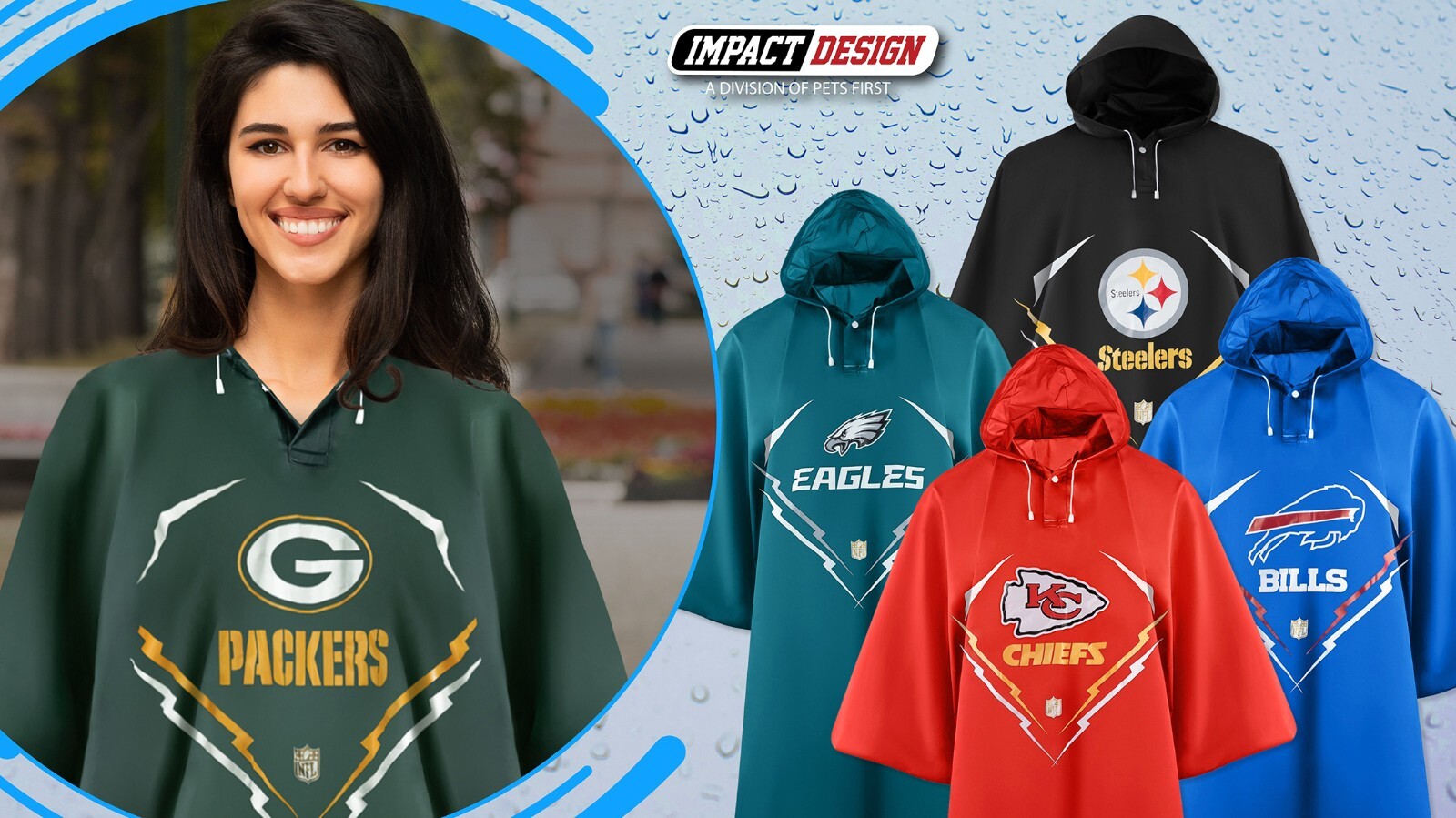 Impact Design NFL Team Unisex Rain Poncho – Premium Men and Women Rain Ponchos