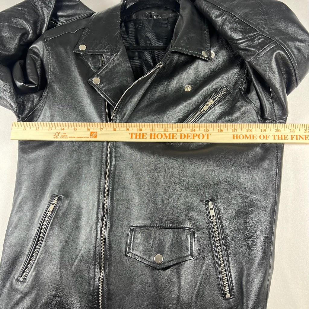 Black Faux Leather Moto Jacket Asymmetrical Zip Belted Biker Small Brando