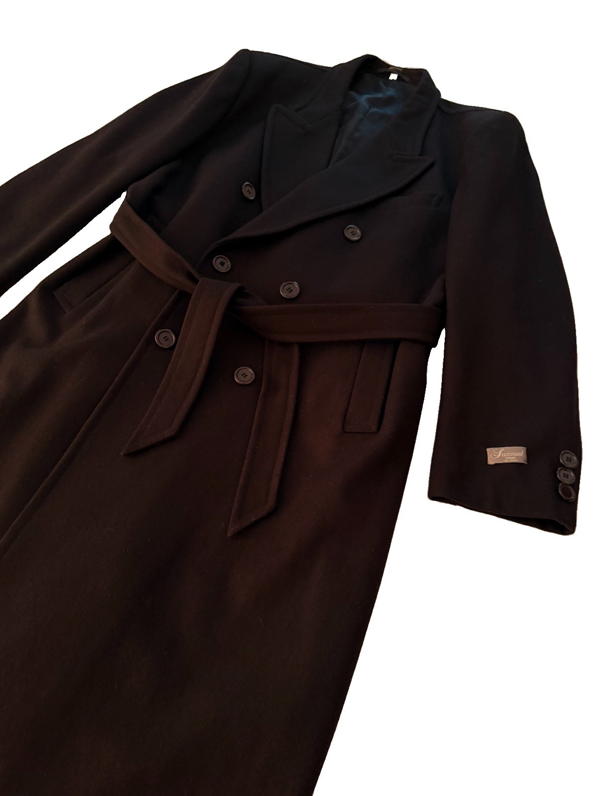 Success Uomo Wool Blend Trench Overcoat Men Large 50 Black Double Breasted Heavy