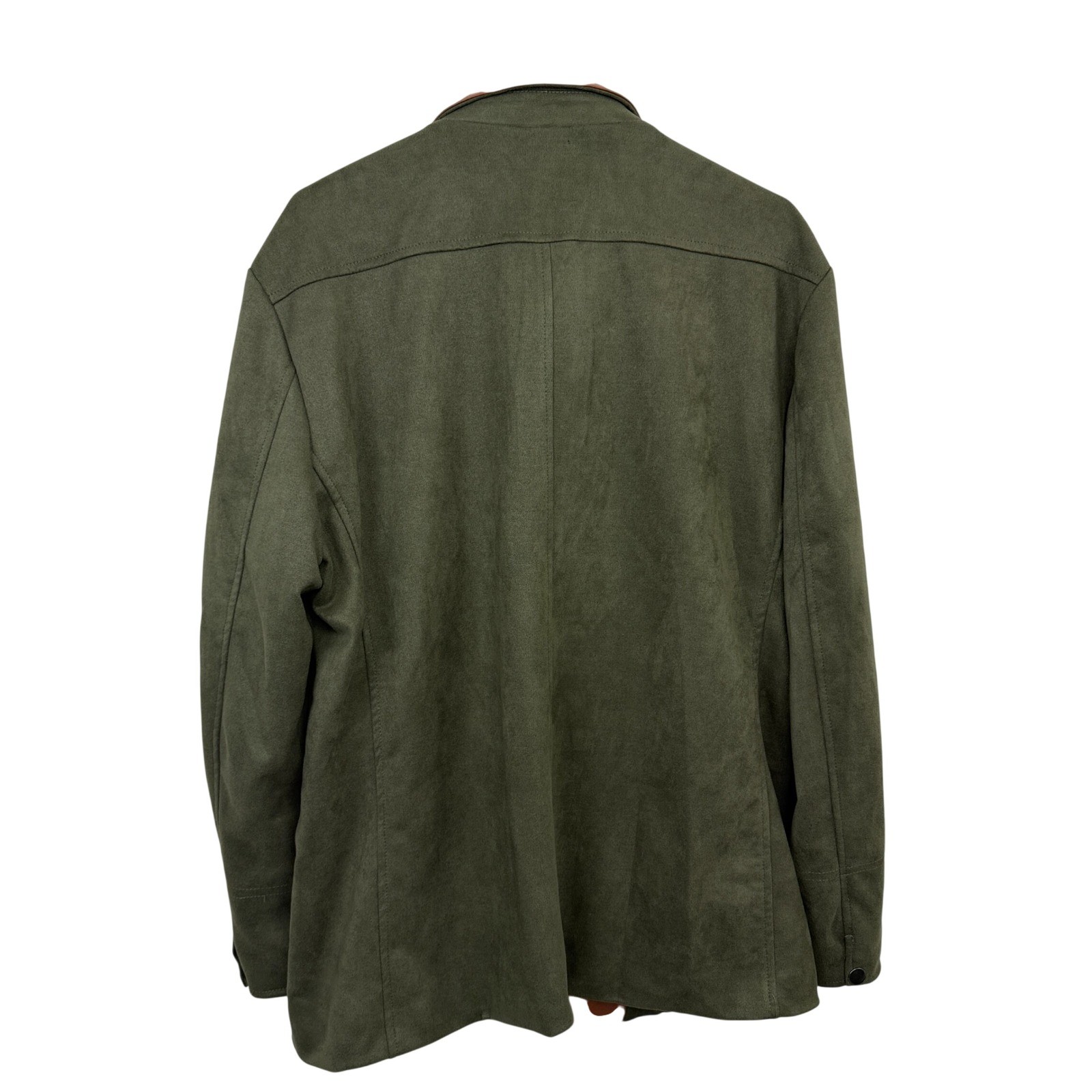 MANLY Jacket Mens Large Green Autumn Faux Suede Blazer Contrast Lapel Coat NWT