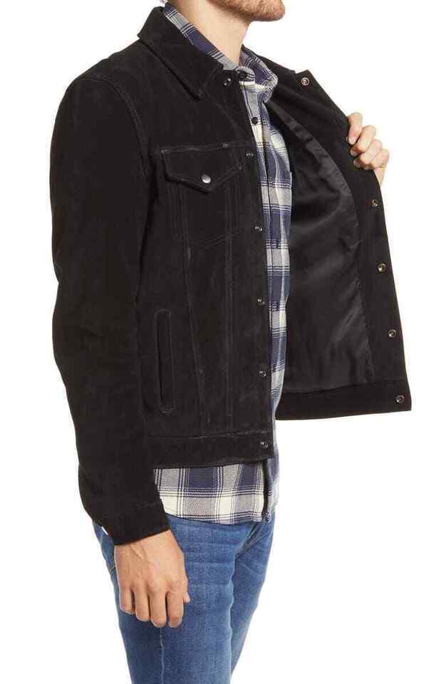 Lambskin Jacket Handmade Black Motorcycle Men’s Button Suede Designer Leather