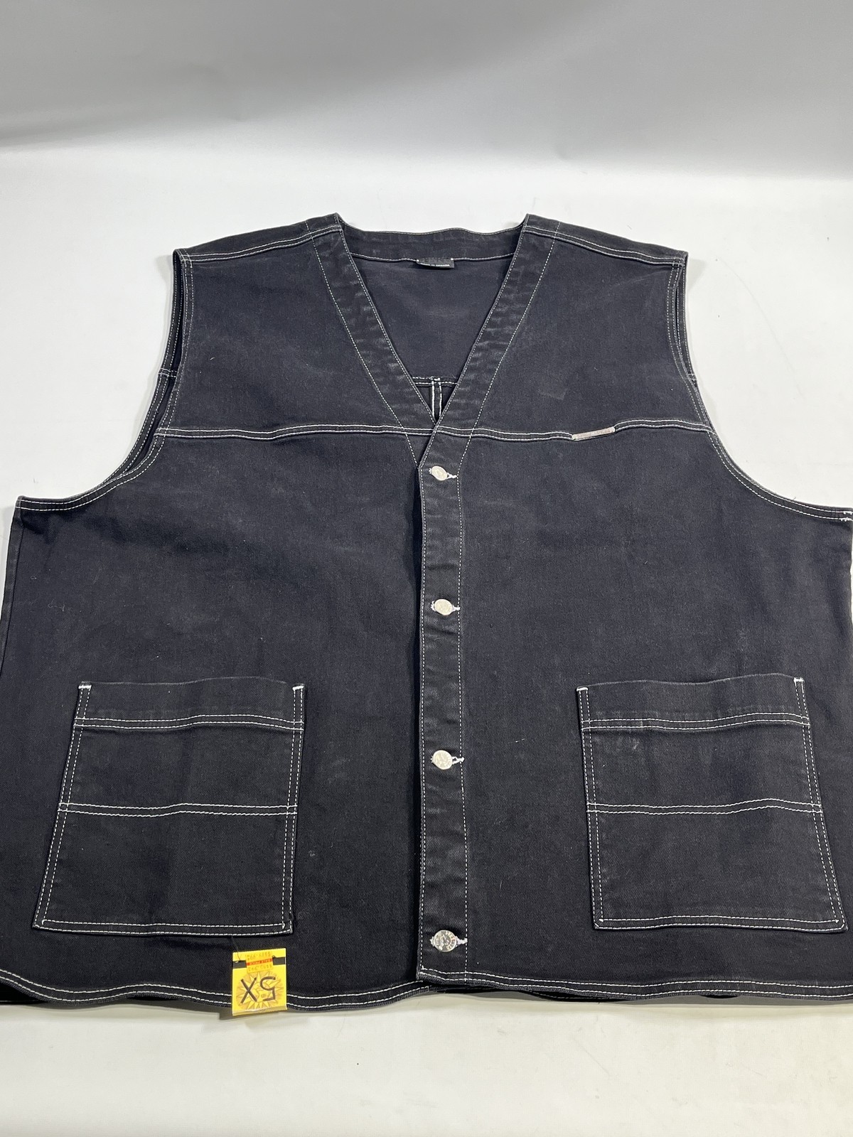Mens Black Denim Biker Vest Jacket 5X NEW