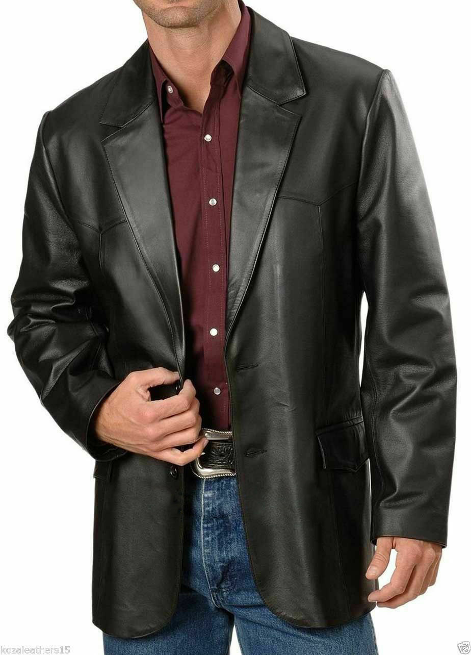 Brand New Men’s Genuine soft Lambskin Leather Blazer Jacket TWO BUTTON Coat