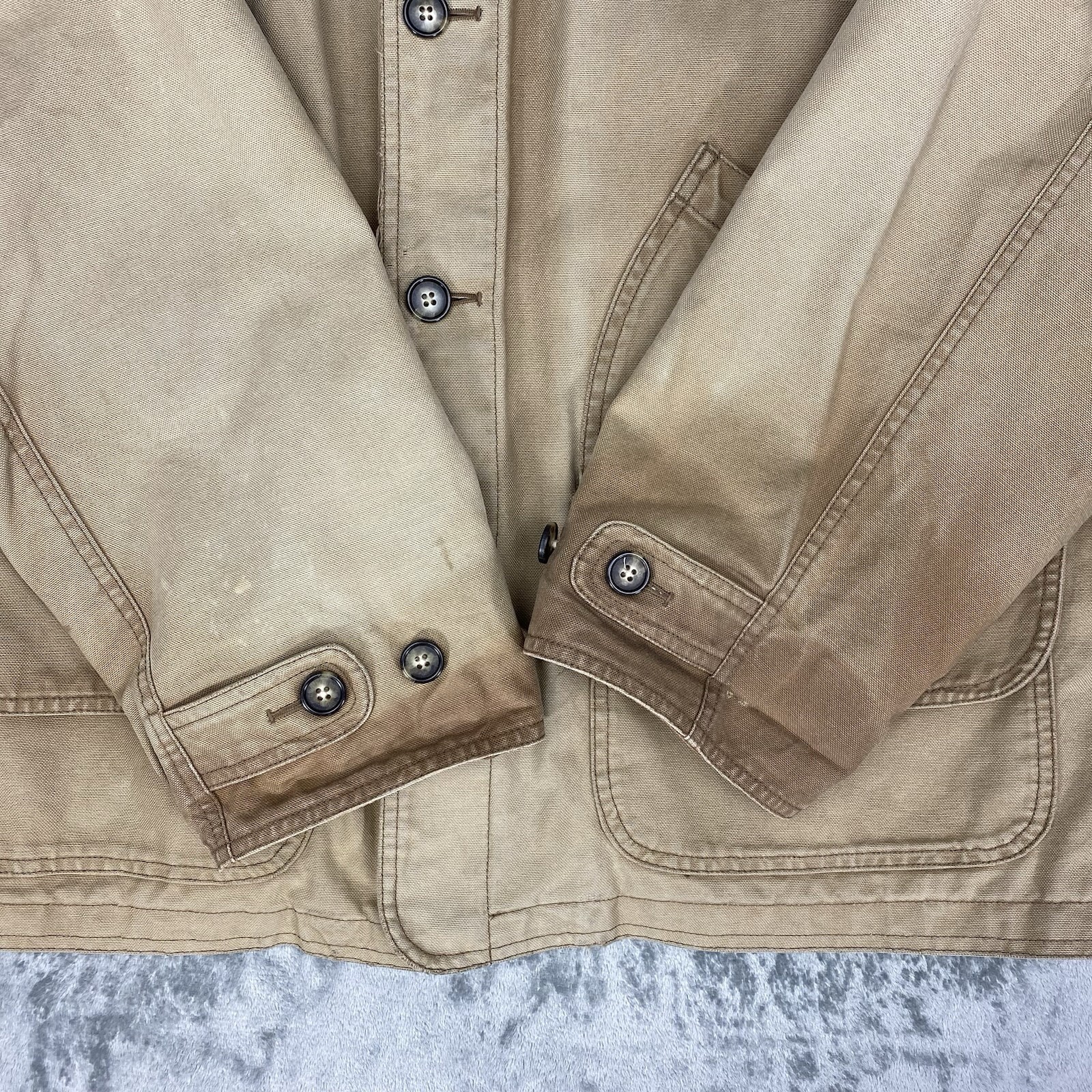 Vtg Lands End Jacket Mens Sz XL Tan Field Barn Chore Coat Corduroy Thrashed Fade