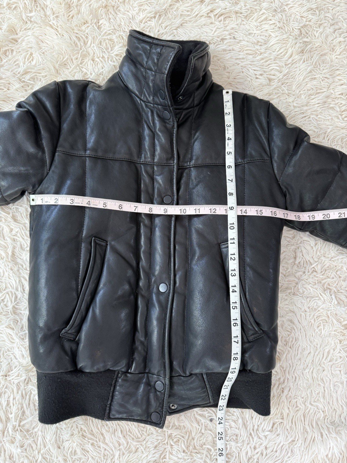 NVSBL Wilsons Leather Black Genuine Leather Puffer Jacket Bomber Size M