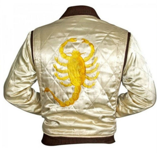 Ryan Gosling Drive Quilted Bomber Satin Jacket with Embroidered Scorpion