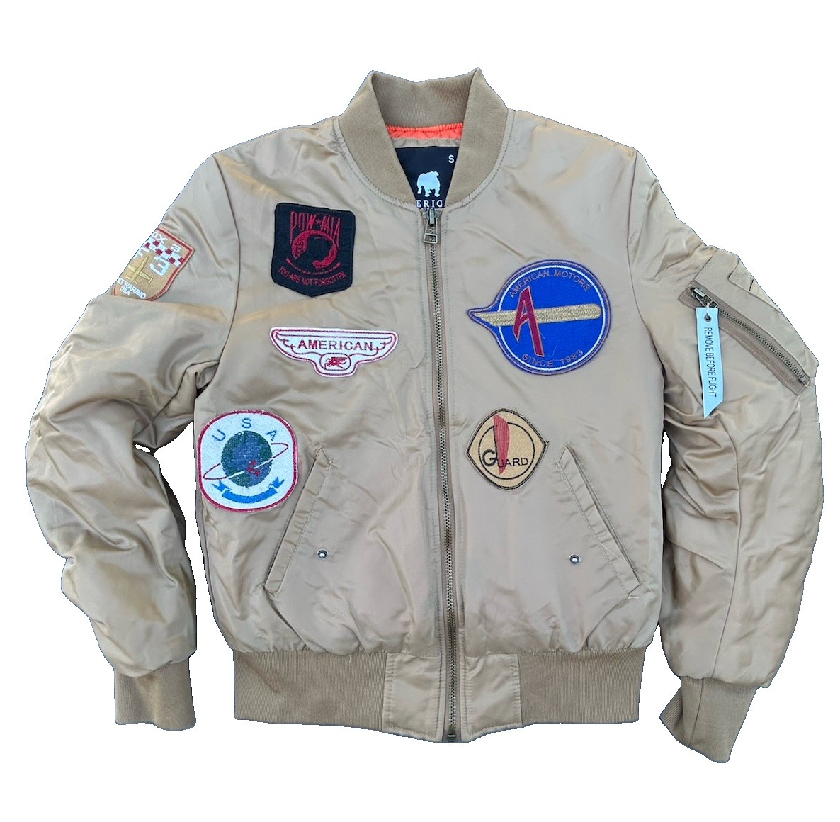 American Stitch Bomber Jacket Small Military Patch Flight MA-1 Tan USA
