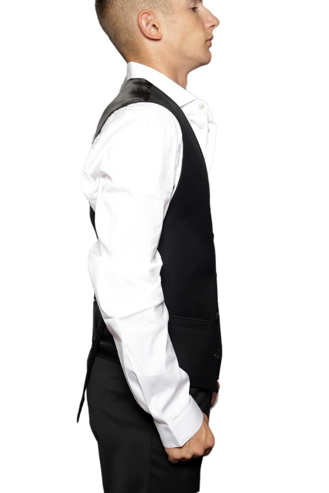 NWT Versace VIP Capsule Nero Gilet Formal Vest White 100% Silk Back Sz 48 Med