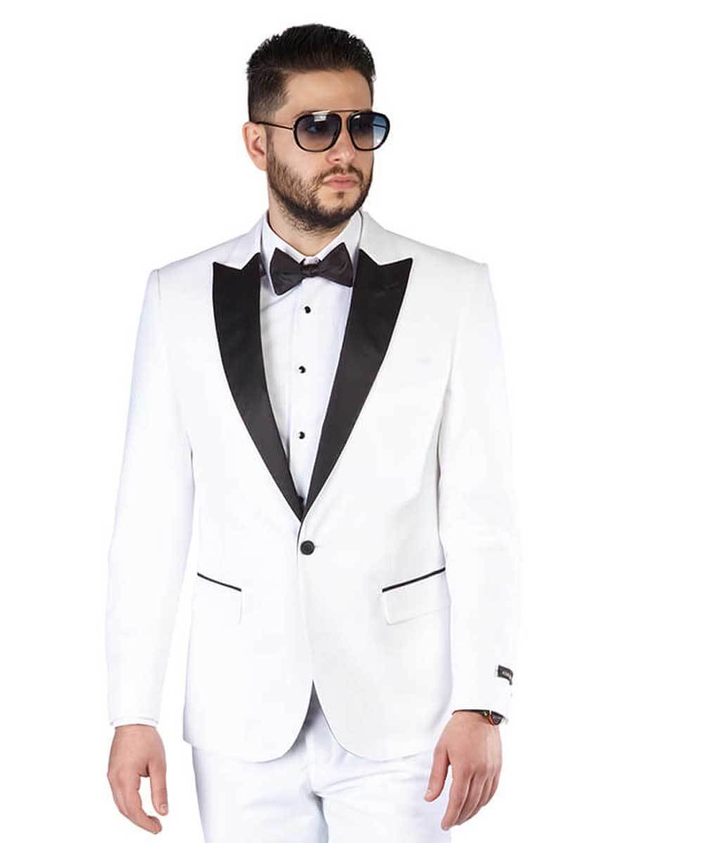 Slim Fit 1 Button Peak Lapel Tuxedo Jacket Satin Collar Dinner Blazer AZAR MAN
