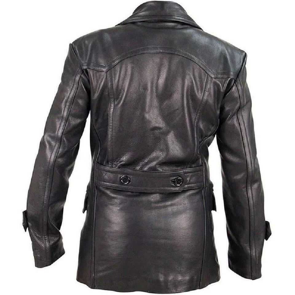 Men Real Leather German Double Breasted Leather Coat