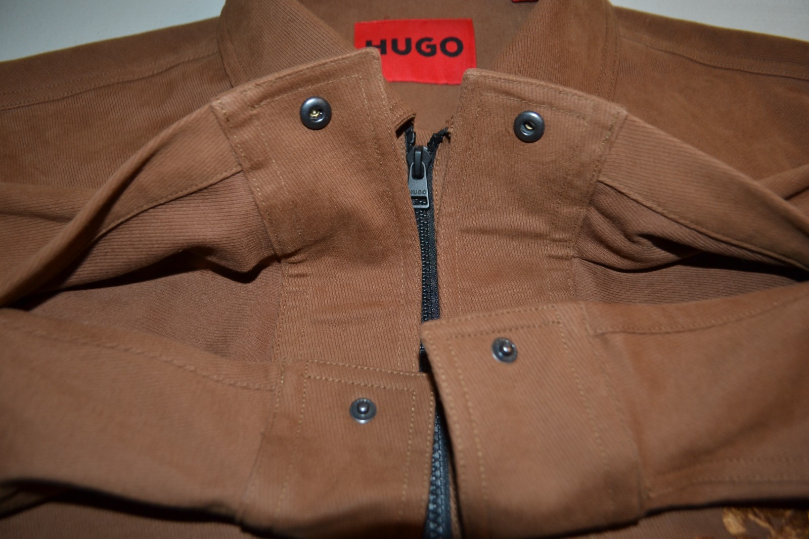 Hugo Boss Men Cotton Spandex Full Zipper Light Weight Brown Jacket Sz L