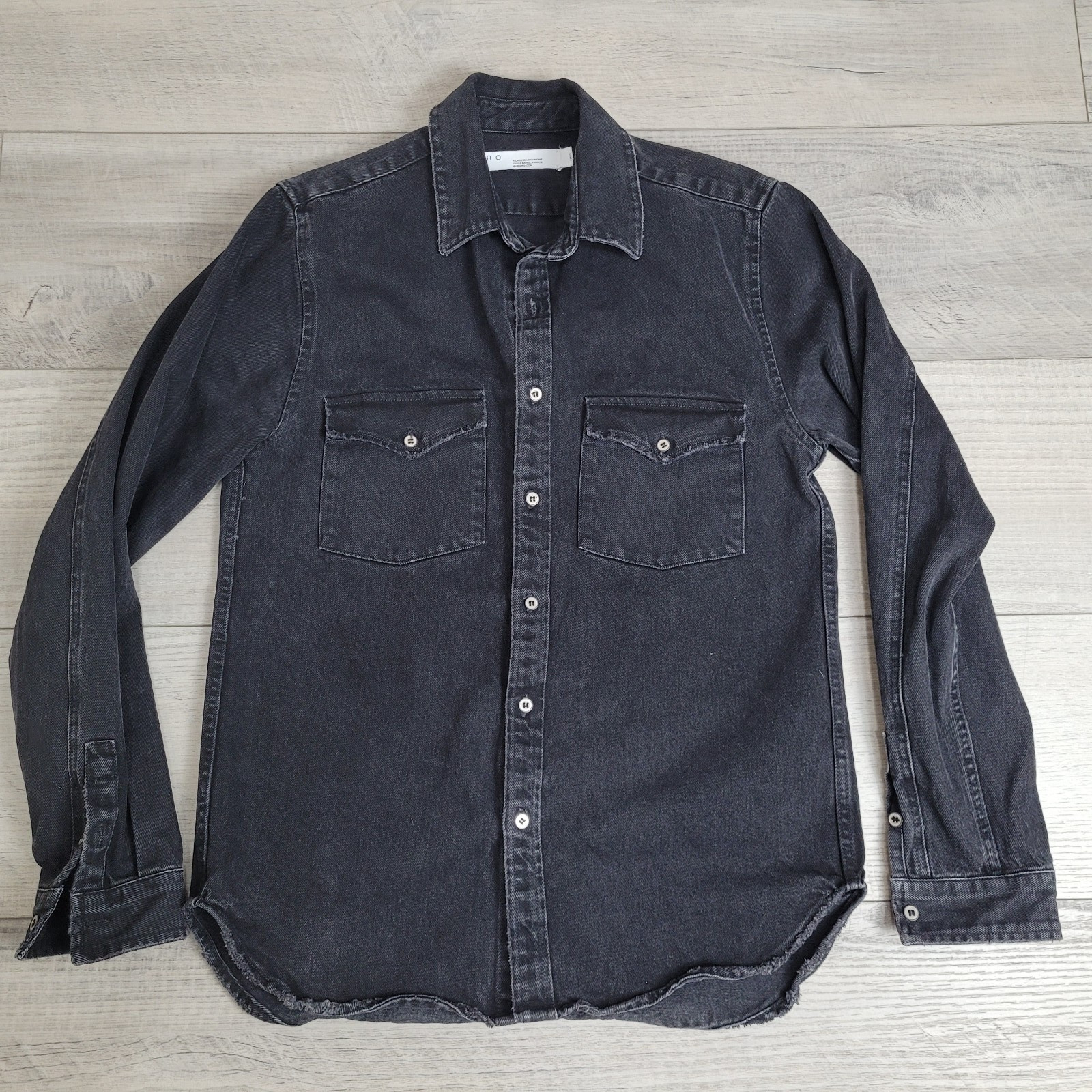 🧥IRO ROEL Shacket Men’s L Denim Shirt Jacket Overshirt Black Grunge Streetwear