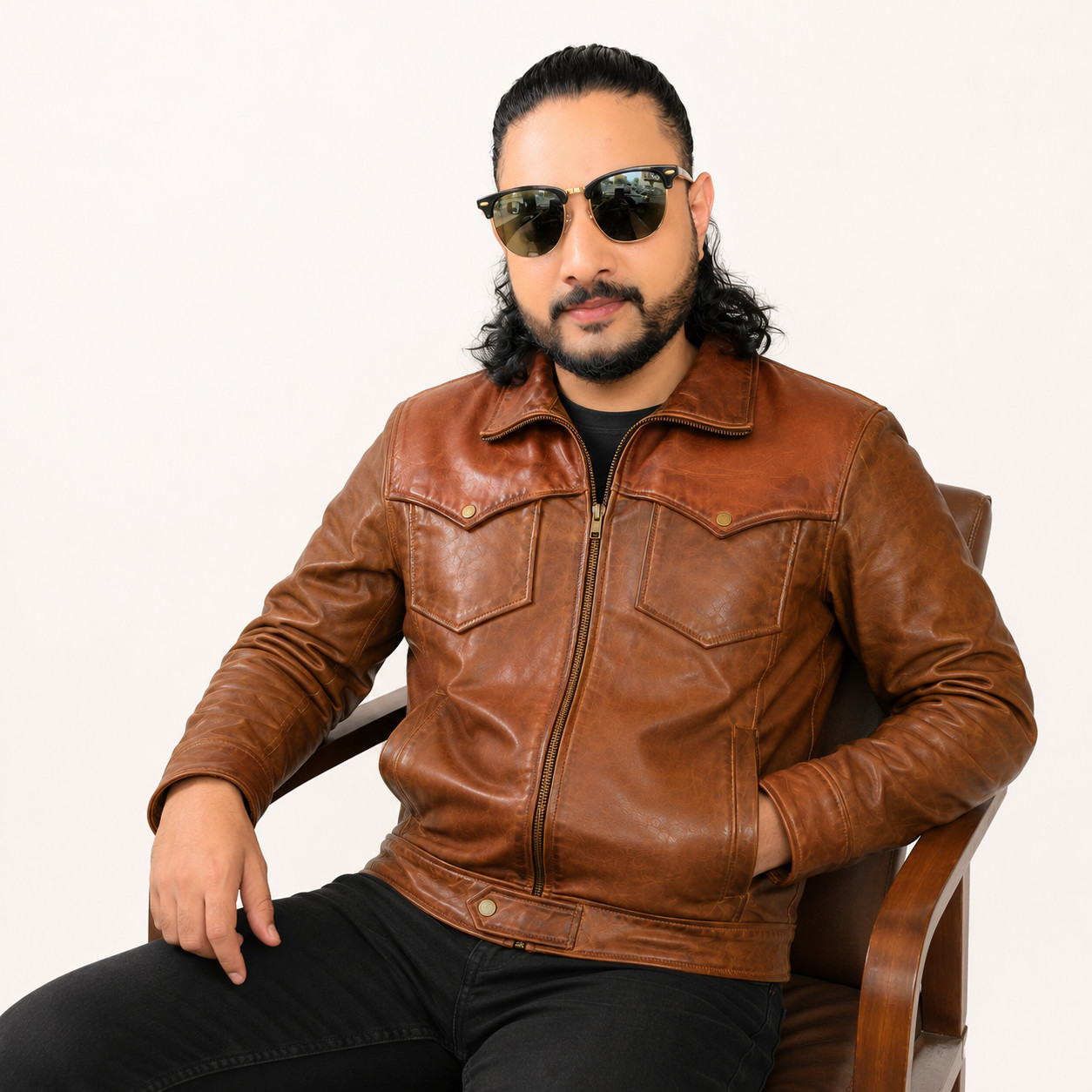 Men’s Genuine Leather Western Jacket Brown Vintage Zip-Up Classic Cowboy Coat
