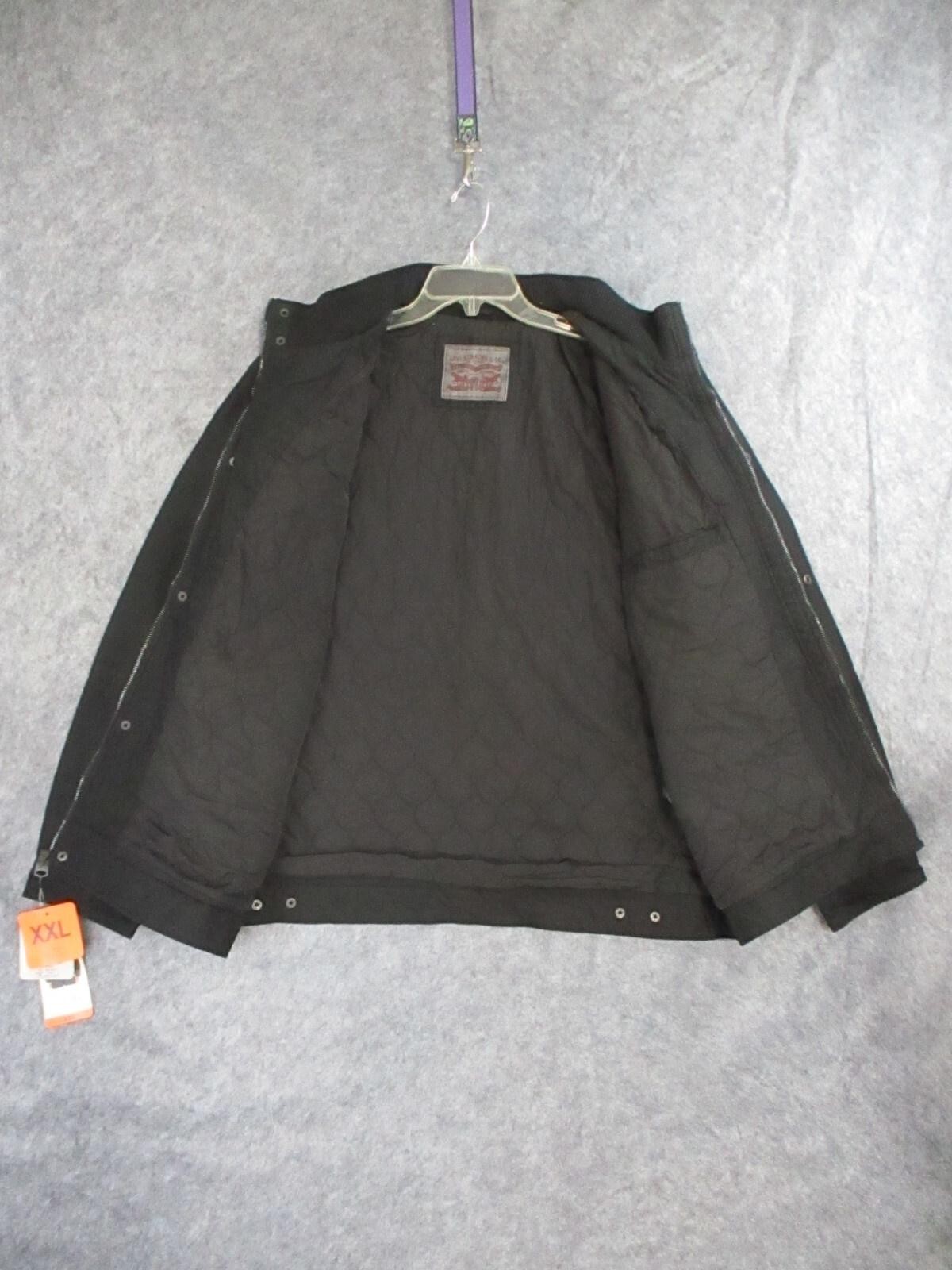 Levis Jacket Mens 2XL Black Quilted Lined Trucker Full Zip Snap Pockets Twill