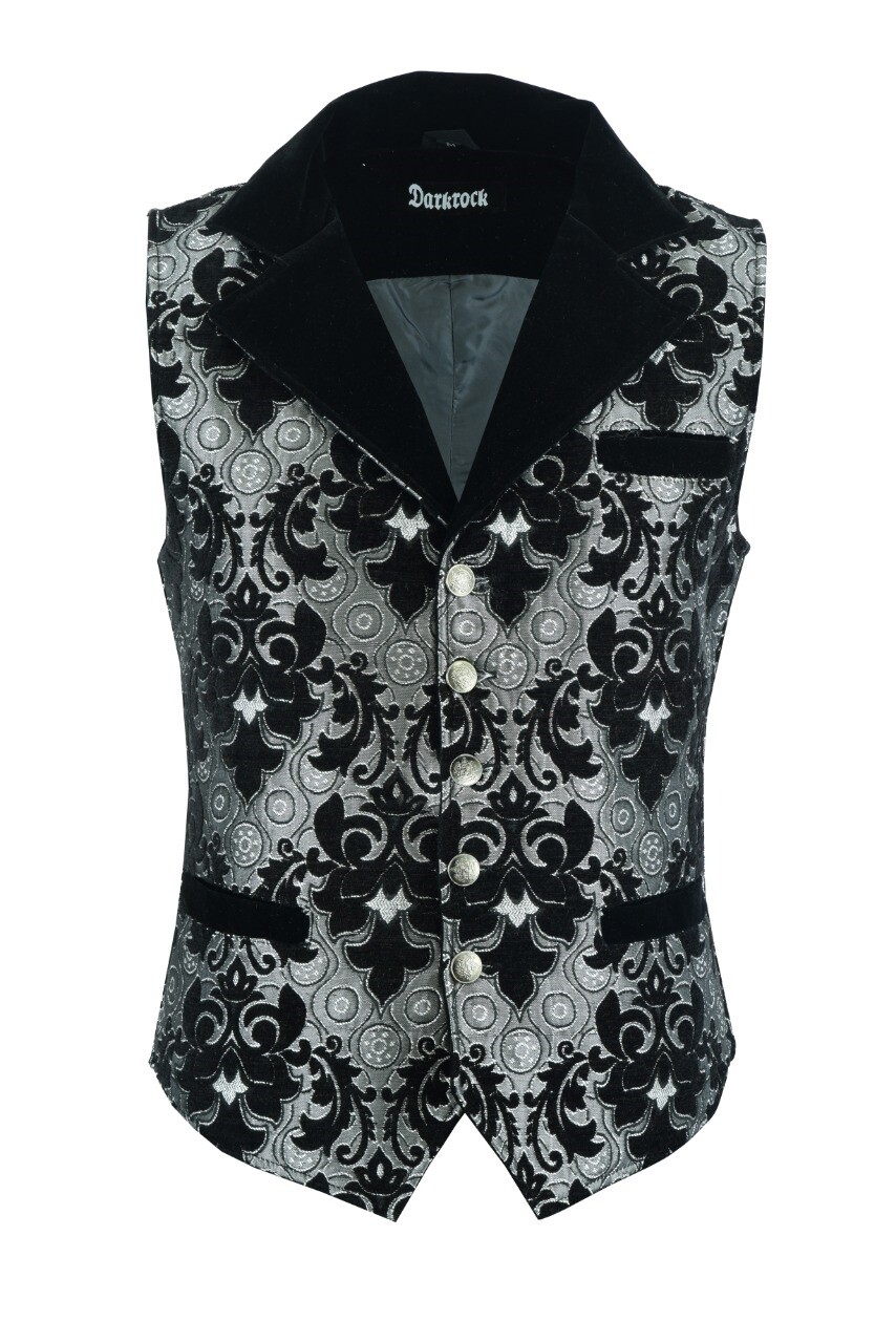 VICTORIAN GENTLEMAN’S ARISTOCRAT VEST BLACK/SILVER TAPESTRY/STYLISH CASUAL VEST