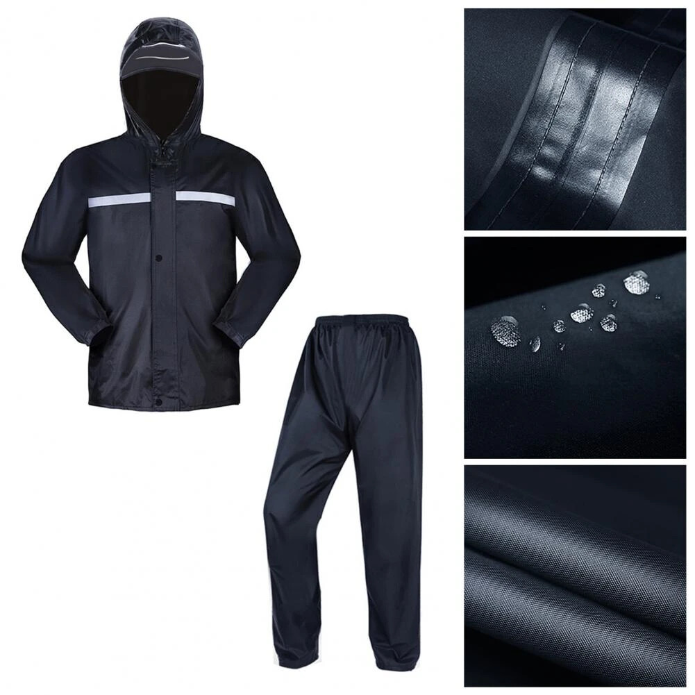 Mens Black Waterproof Rain Suits Heavy Duty Raincoat Fishing Rain Gear Jacket