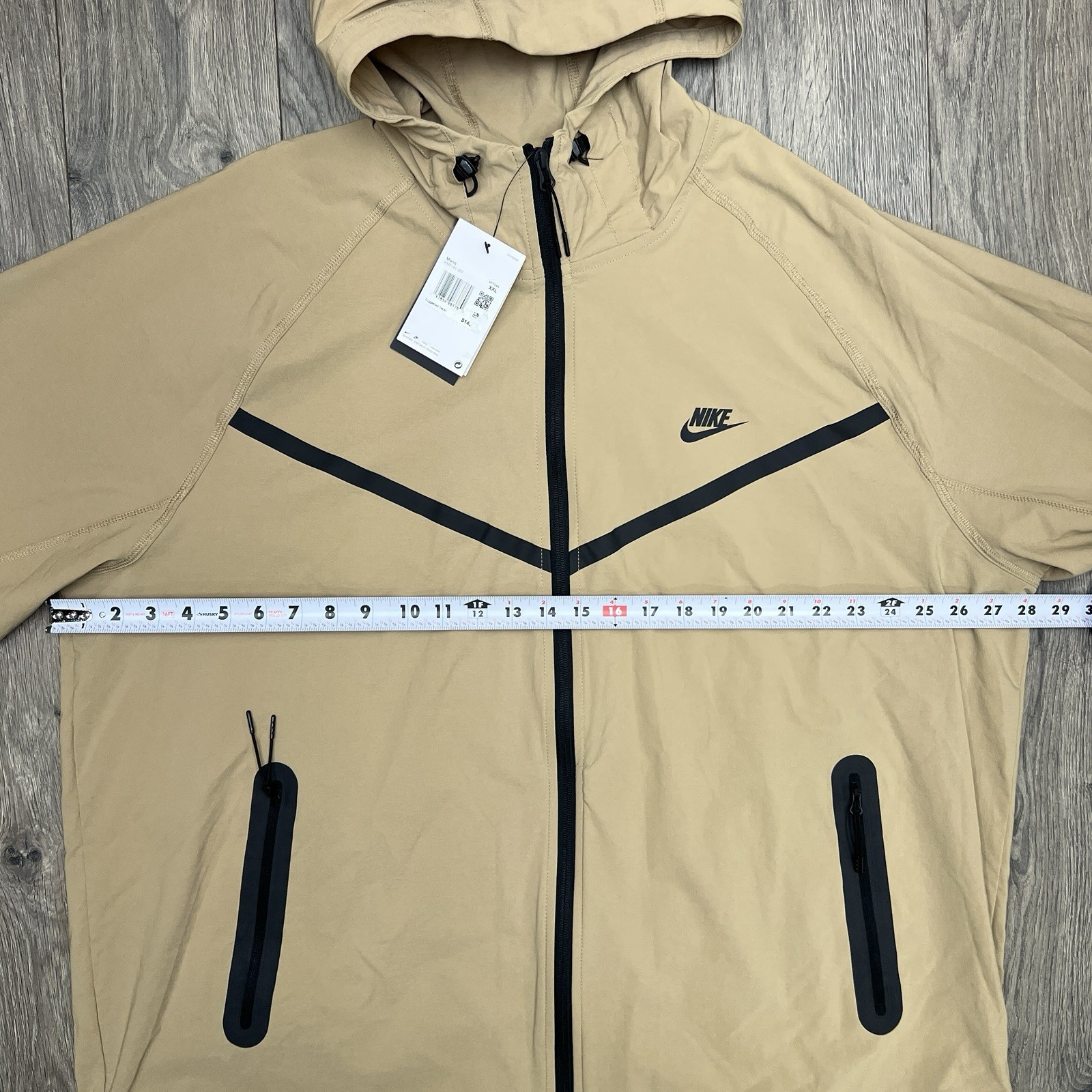 Nike Tech Woven Jacket Size 2XL Mens Parachute Beige Black Full Zip Hoodie $130