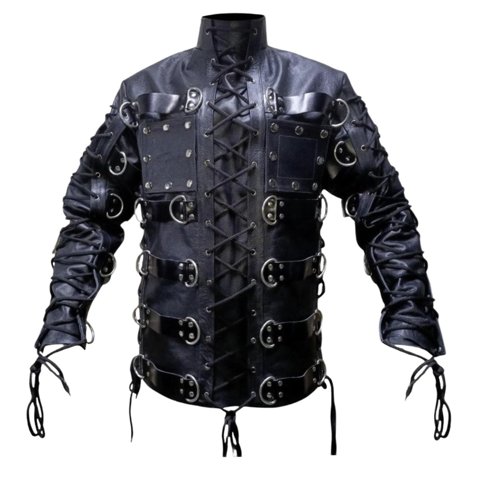 REAL COW BLACK LEATHER STRAIGHT JACKET HEAVY DUTY STRAITJACKET S/M L/XL/2XL/3XL
