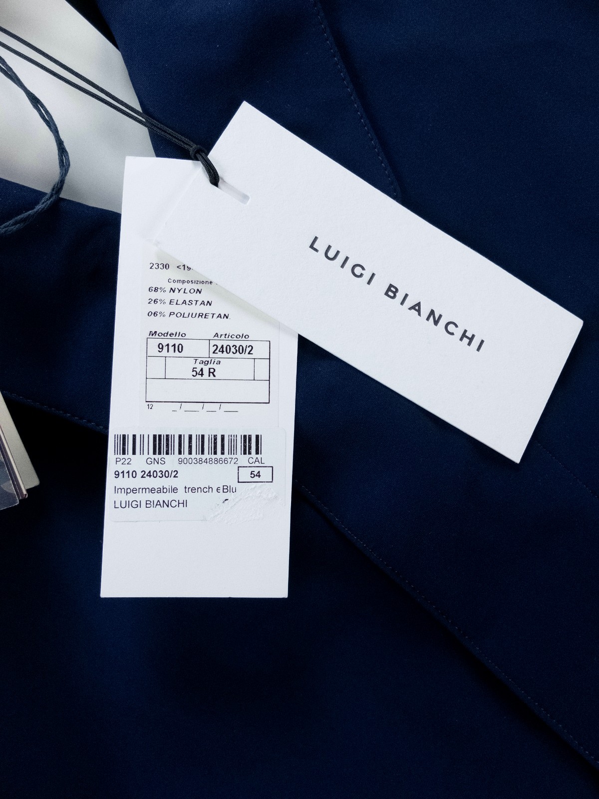 (NO CUSTOMS TAX) LUIGI BIANCHI navy blue water resistant trench coat Size 3XL