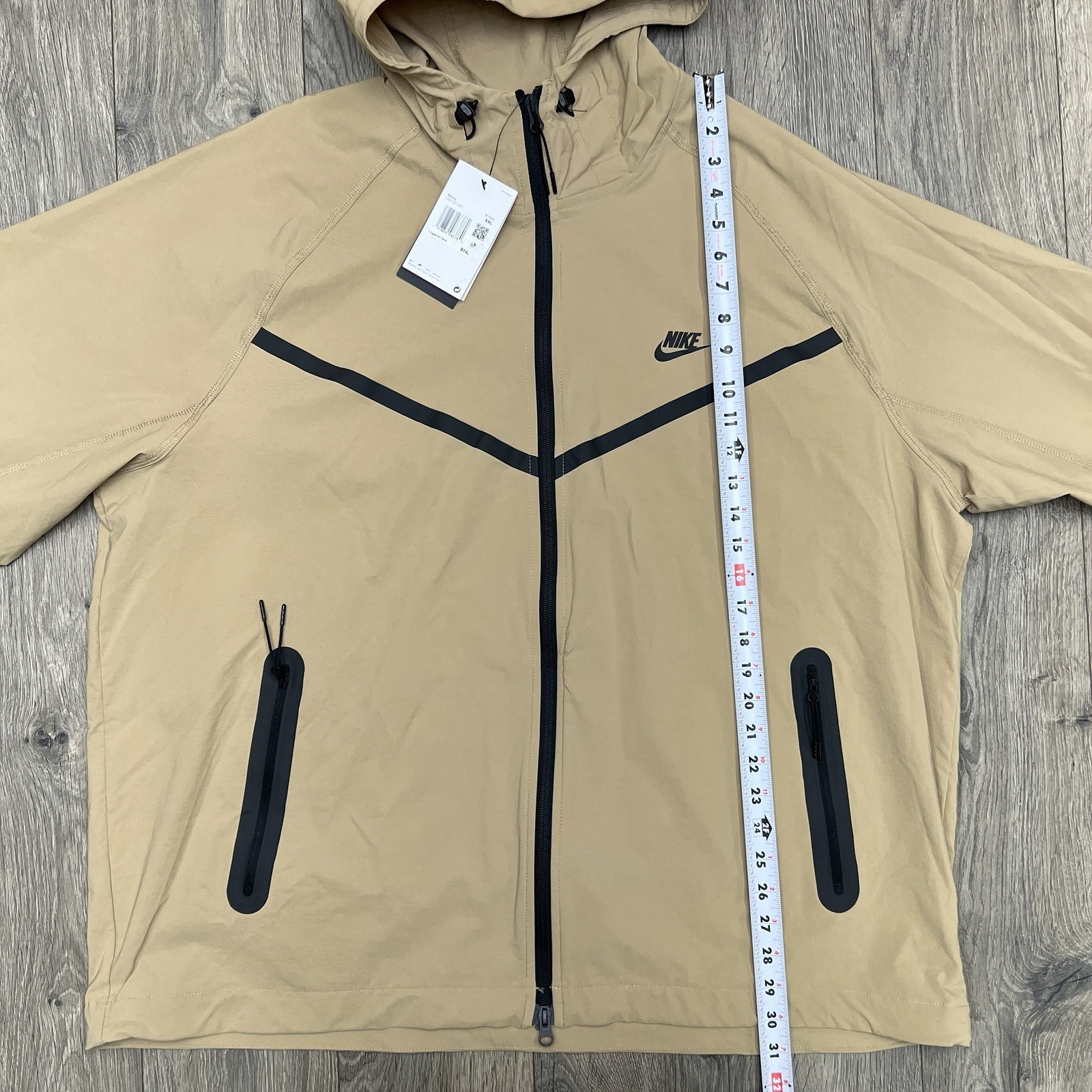 Nike Tech Woven Jacket Size 2XL Mens Parachute Beige Black Full Zip Hoodie $130