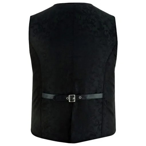 Premium Mens Vest Waistcoat Black Damask Velvet Goth Steampunk Vtg Brocade Vest