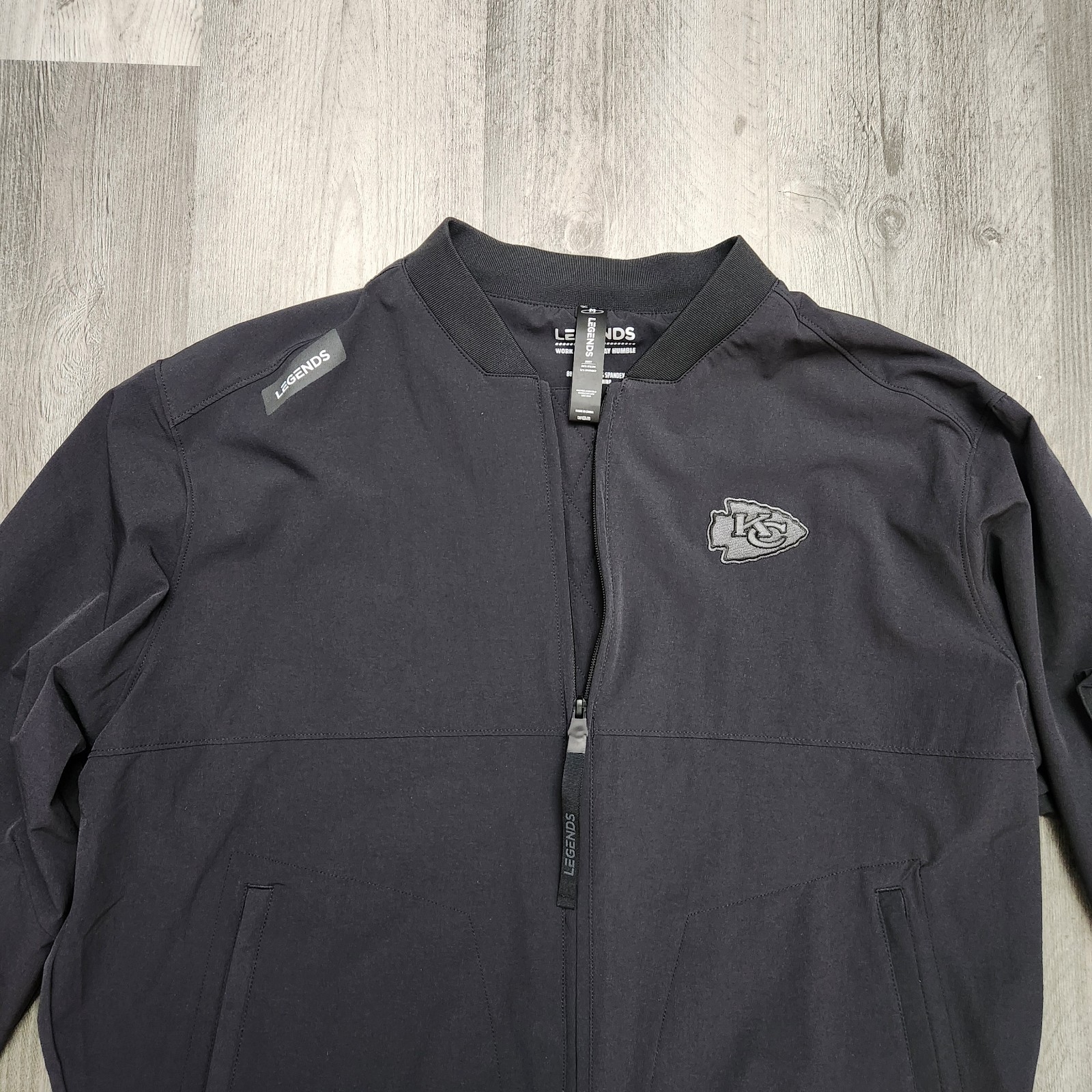 Legends Jacket Men Medium Carson Bomber Coat Black Spandex Stretch Full Zip