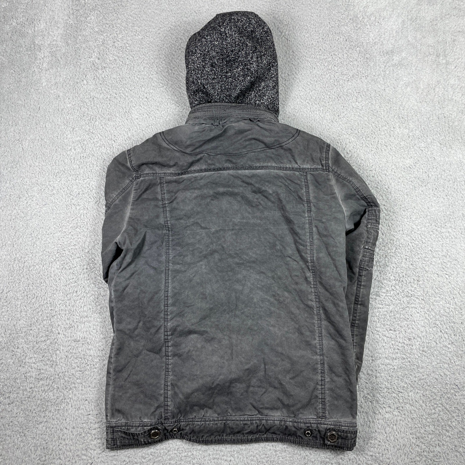 BKE Athletic Fit Hooded Jacket Mens Medium Gray Sherpa Lined Full Zip Cotton