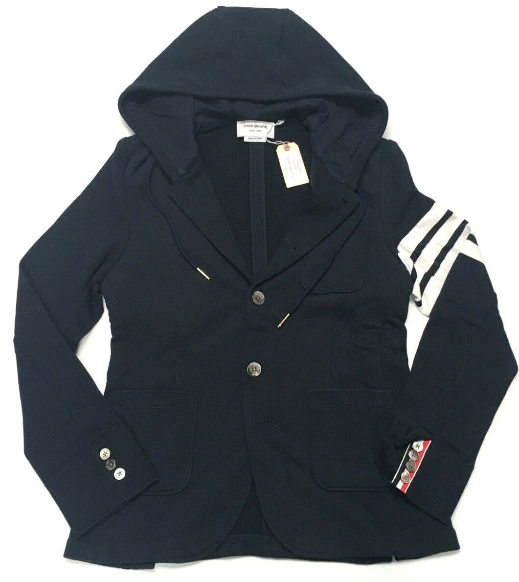 Thom Browne 4 Bar Striped Preppy Royal Hoodie Sport Coat Jacket Blazer Slim Fit